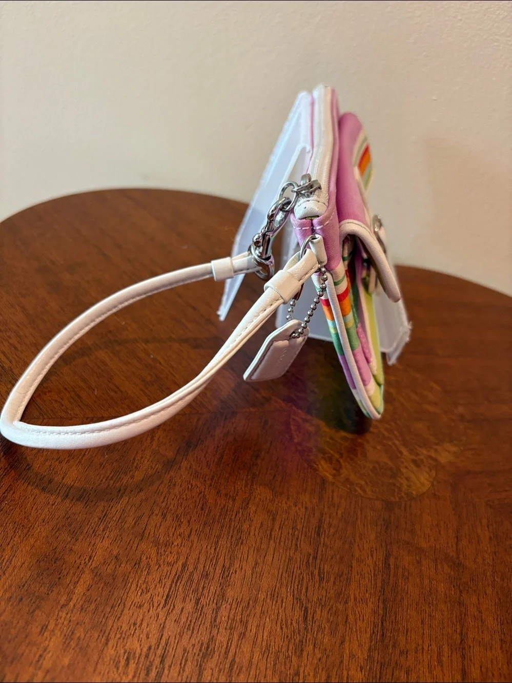 Coach Hampton wristlet clutch Multicolor Striped violet green / white leather